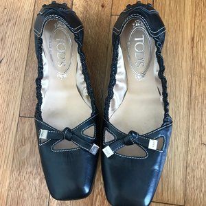 TOD's Black Leather Maryjane Ballerina Flats Sz 6.5
